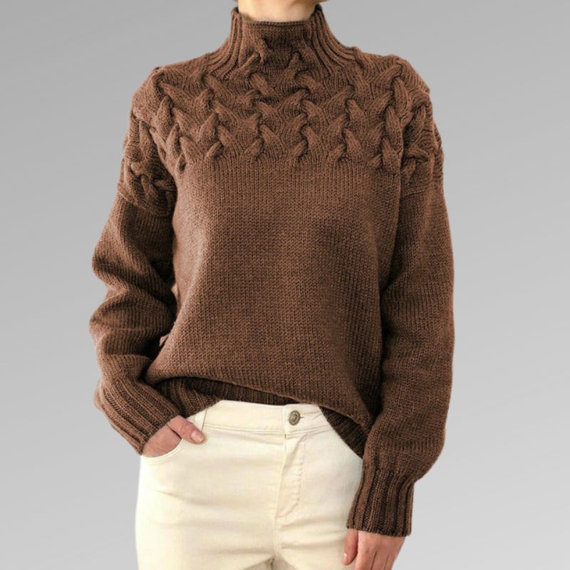 Pull à col roulé en maille torsadée pour femme