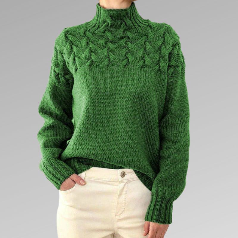 Pull à col roulé en maille torsadée pour femme