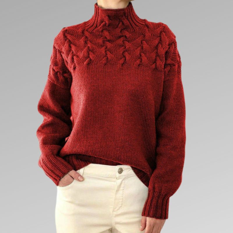 Pull à col roulé en maille torsadée pour femme