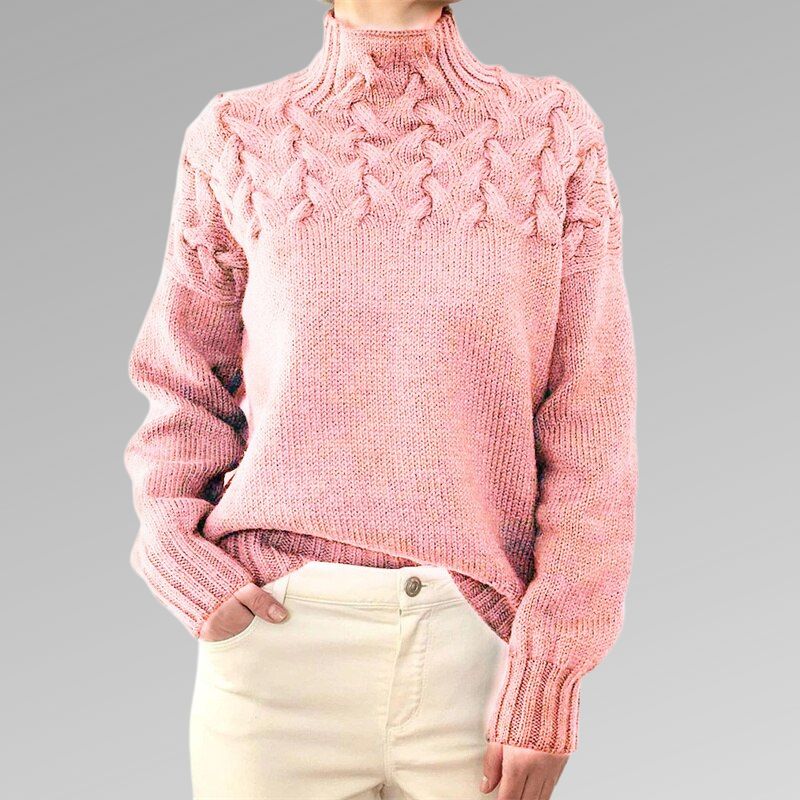 Pull à col roulé en maille torsadée pour femme