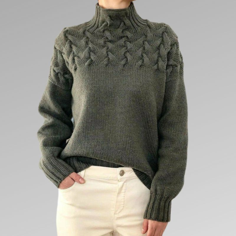 Pull à col roulé en maille torsadée pour femme