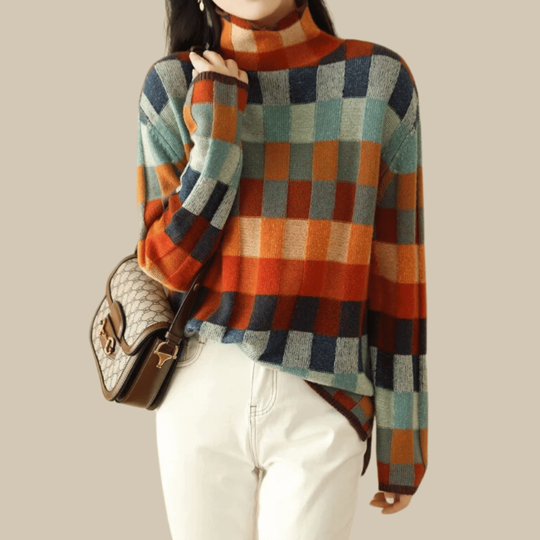 Pull à col roulé patchwork pour femme