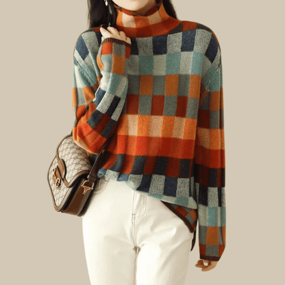 Pull à col roulé patchwork pour femme
