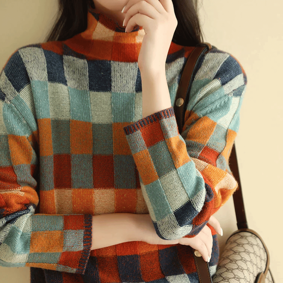 Pull à col roulé patchwork pour femme