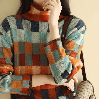 Pull à col roulé patchwork pour femme