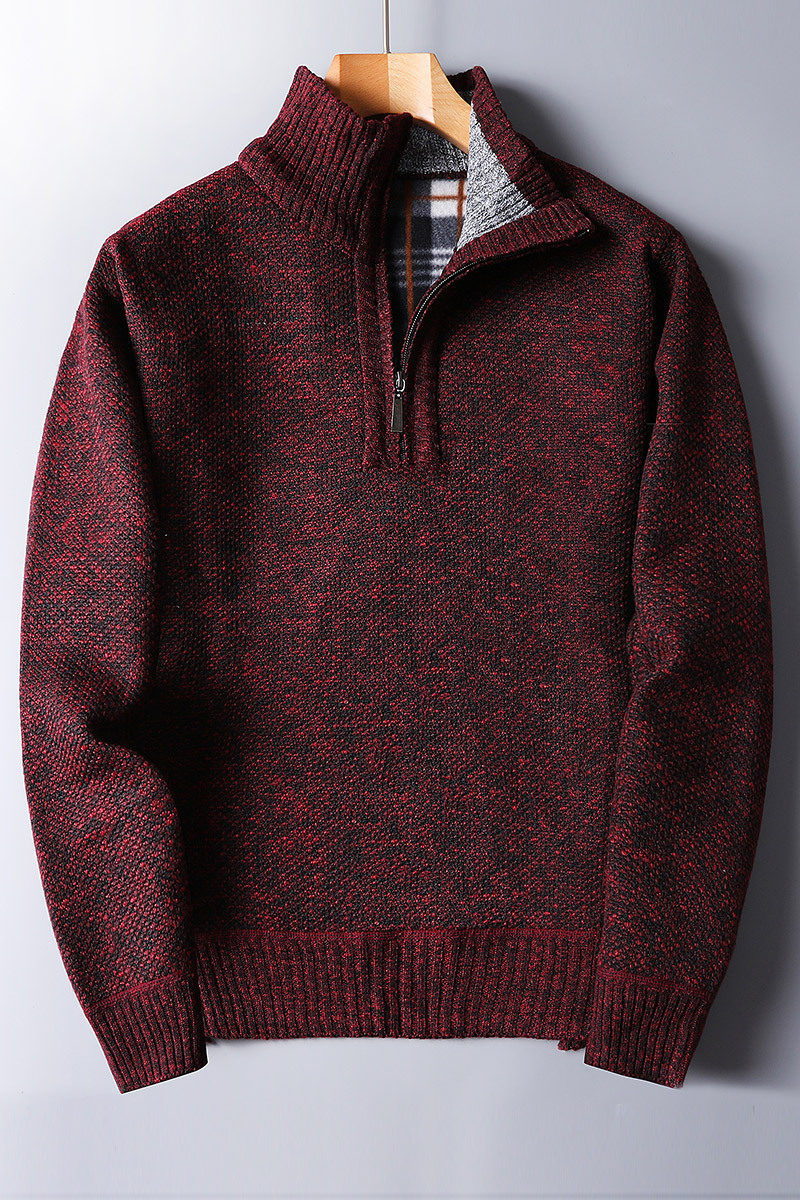 Pull à col zippé 1/4 en maille côtelée pour homme