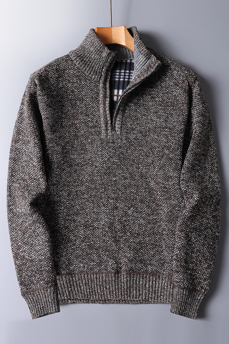 Pull à col zippé 1/4 en maille côtelée pour homme