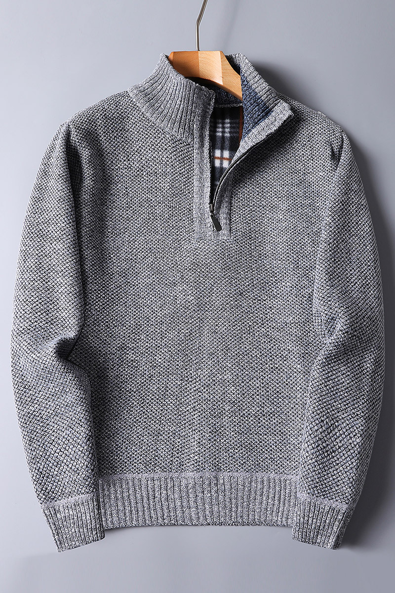 Pull à col zippé 1/4 en maille côtelée pour homme