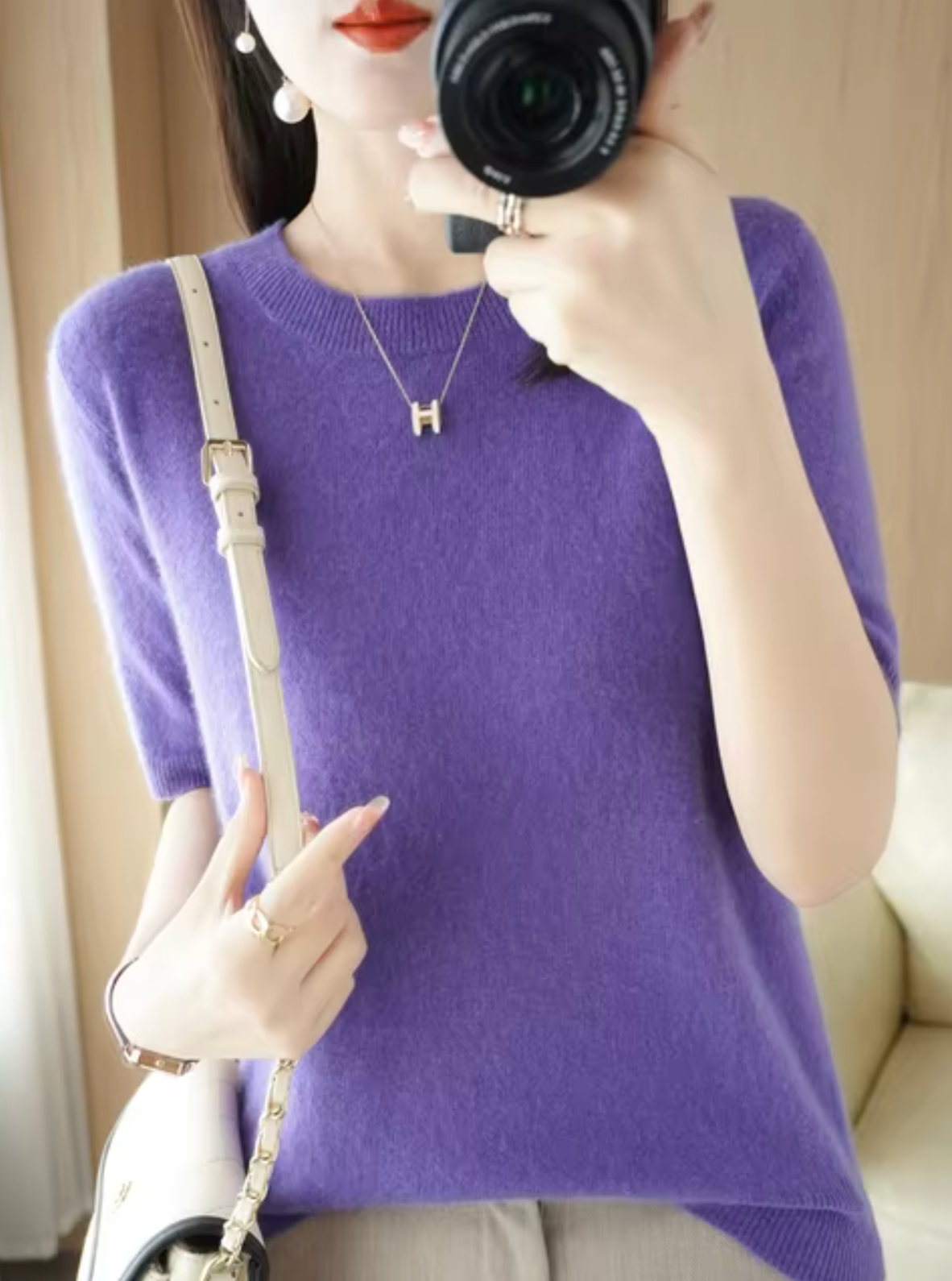 Pull à manches courtes pour femme