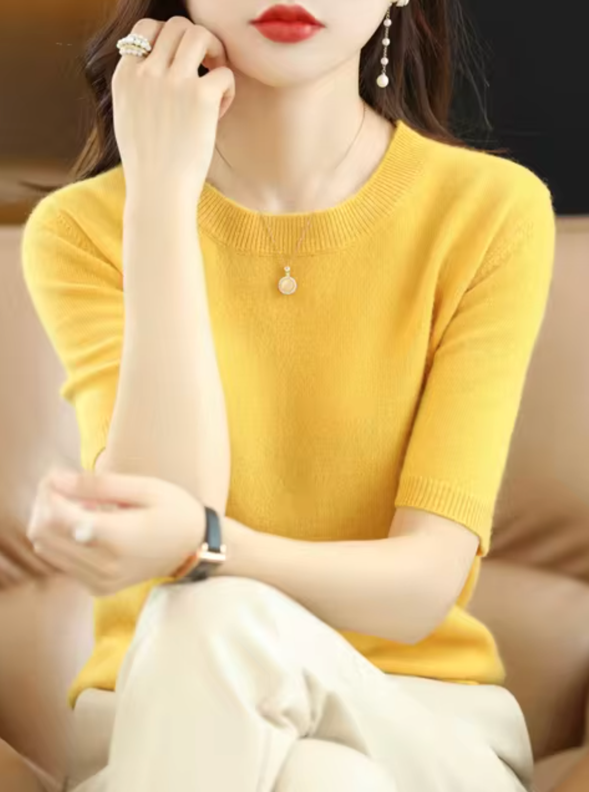 Pull à manches courtes pour femme