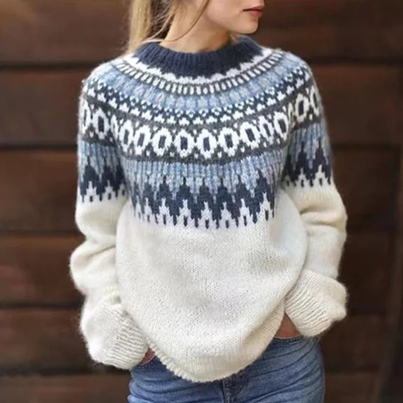 Pull à motif Fair Isle coupe décontractée pour femme