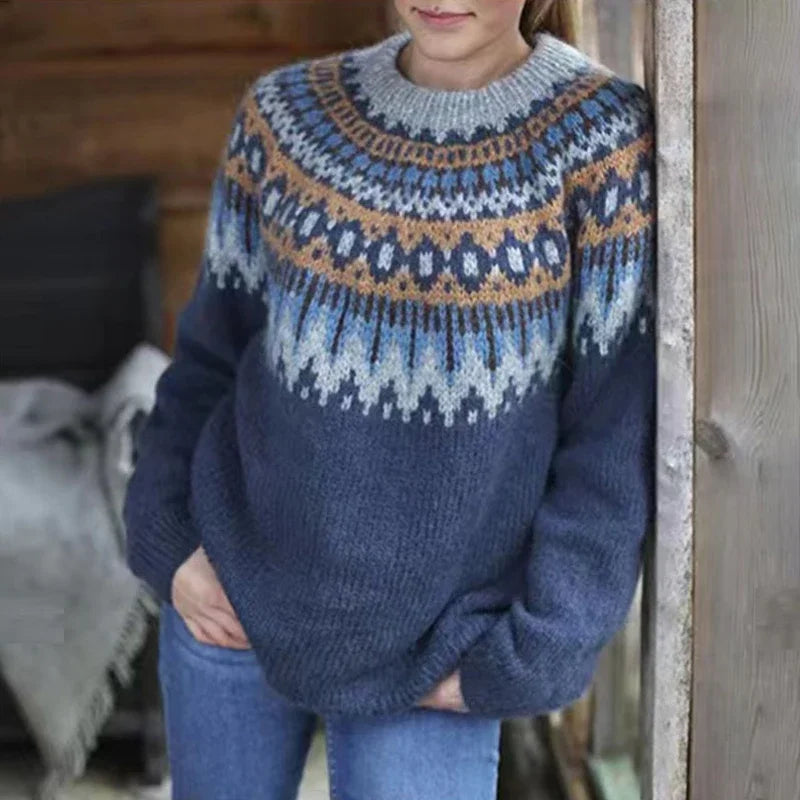 Pull à motif Fair Isle coupe décontractée pour femme