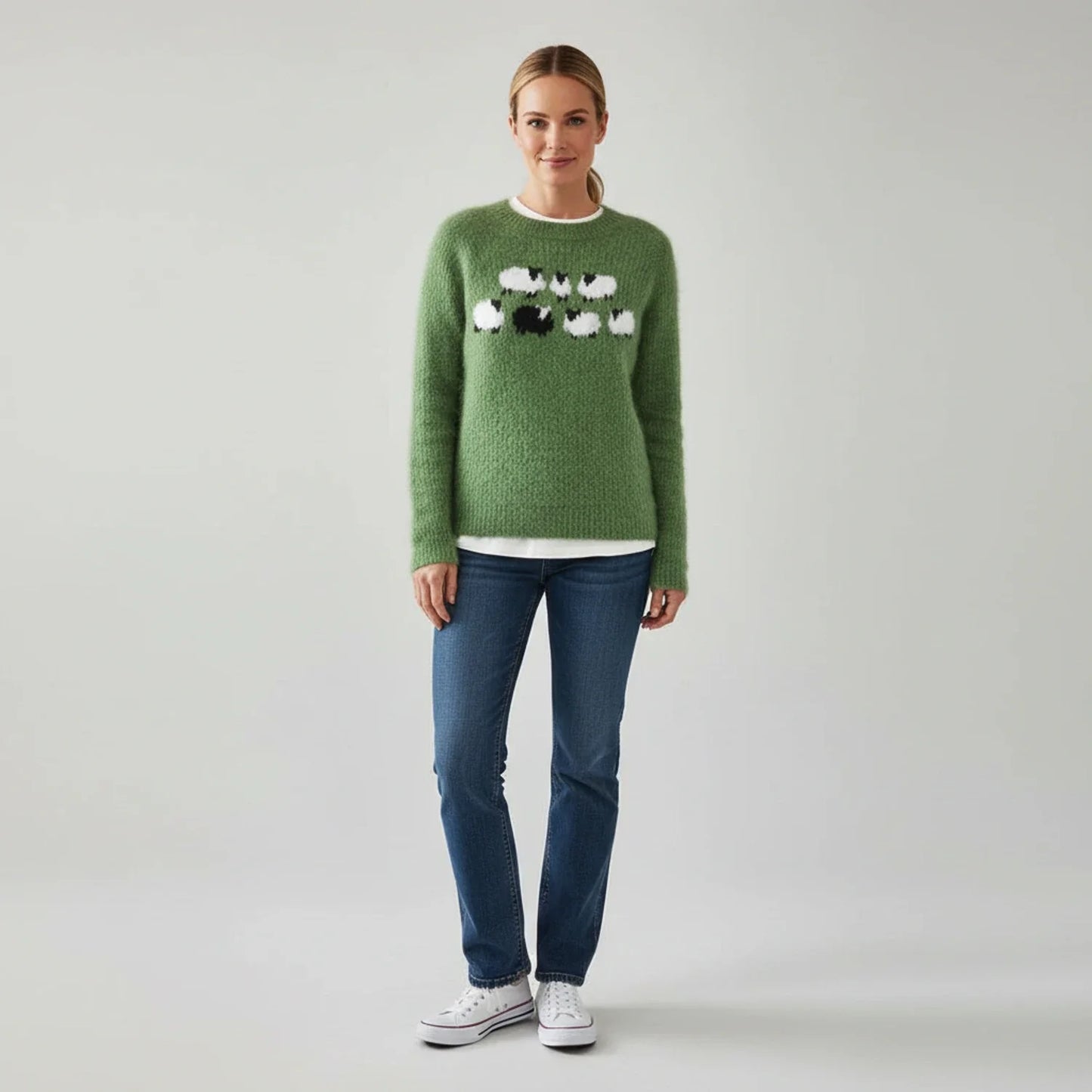 Pull à motif mouton noir pour femme