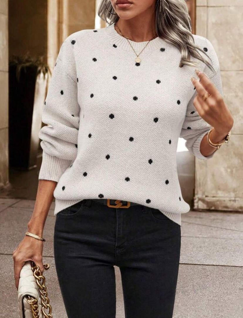 Pull à pois pour femme, coupe décontractée