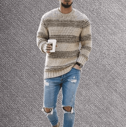 Pull à rayures à col rond à manches longues pour homme
