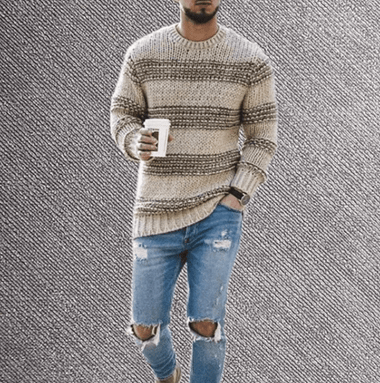 Pull à rayures à col rond à manches longues pour homme