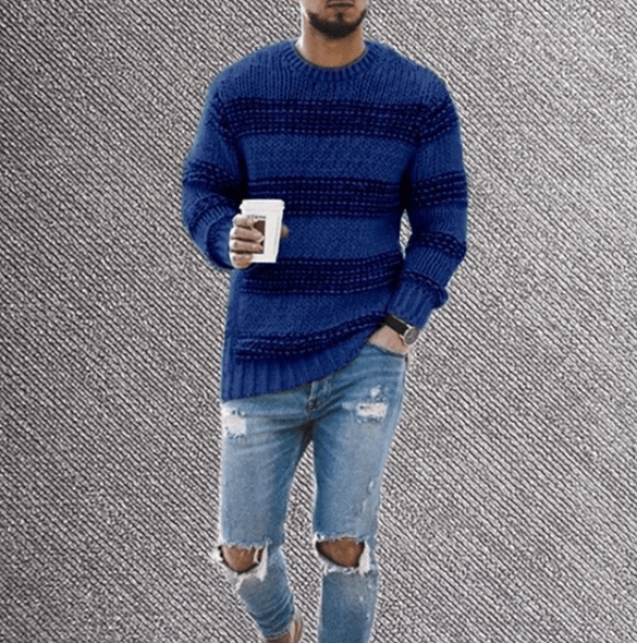 Pull à rayures à col rond à manches longues pour homme