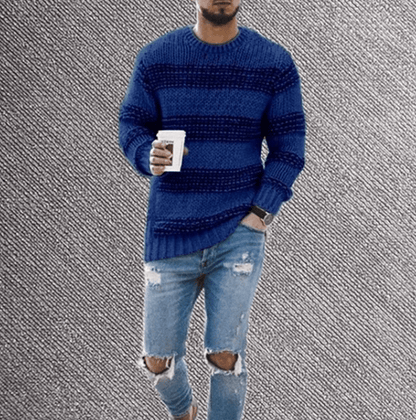 Pull à rayures à col rond à manches longues pour homme