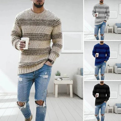 Pull à rayures à col rond à manches longues pour homme