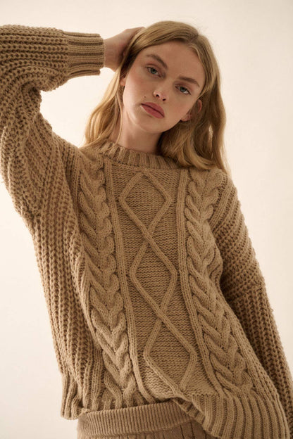 Pull à torsades à manches longues pour femme