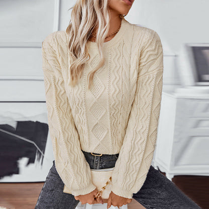 Pull à torsades à manches longues pour femme