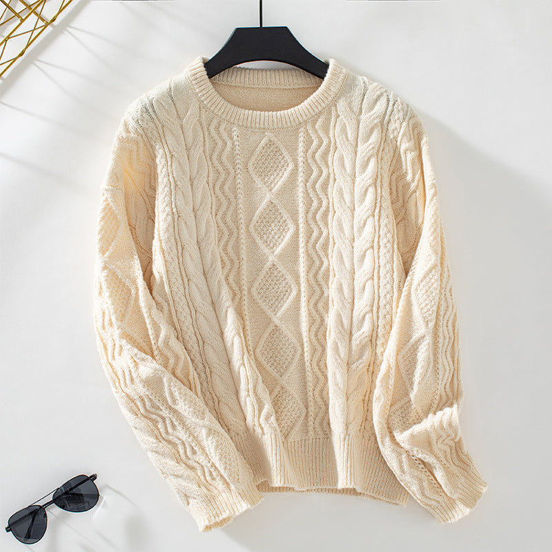 Pull à torsades à manches longues pour femme