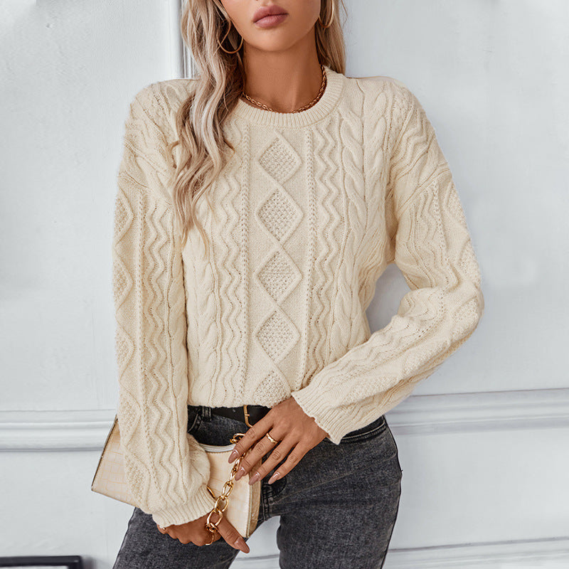 Pull à torsades à manches longues pour femme