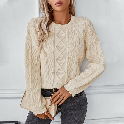 Pull à torsades à manches longues pour femme