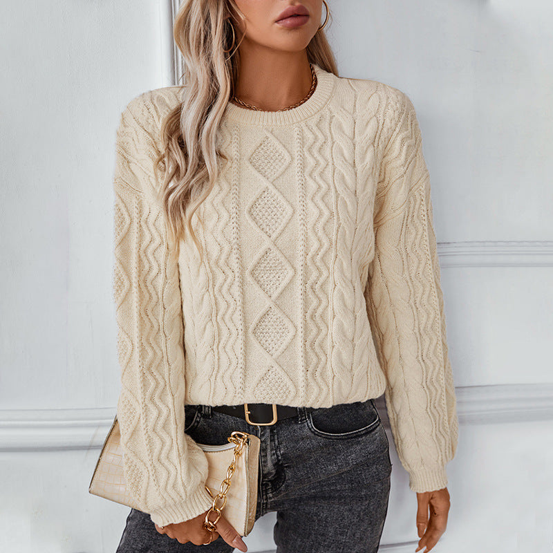 Pull à torsades à manches longues pour femme