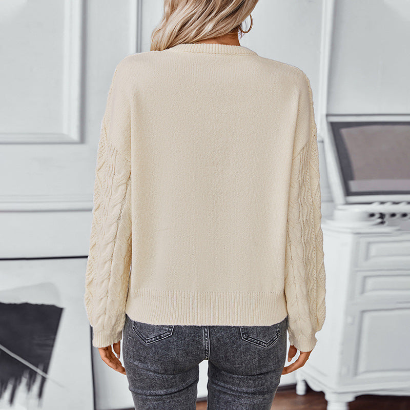Pull à torsades à manches longues pour femme