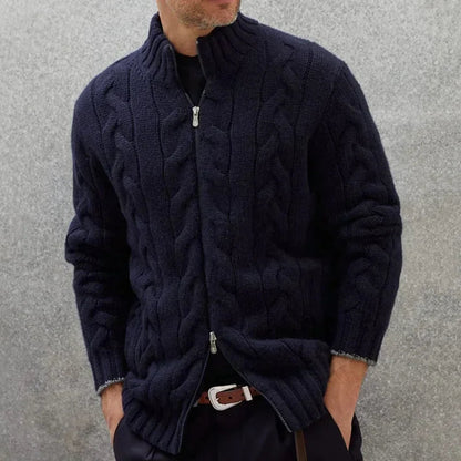 Pull à torsades zippé pour homme