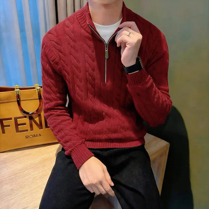 Pull à torsades zippé pour homme