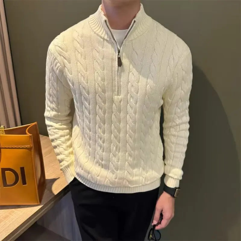 Pull à torsades zippé pour homme