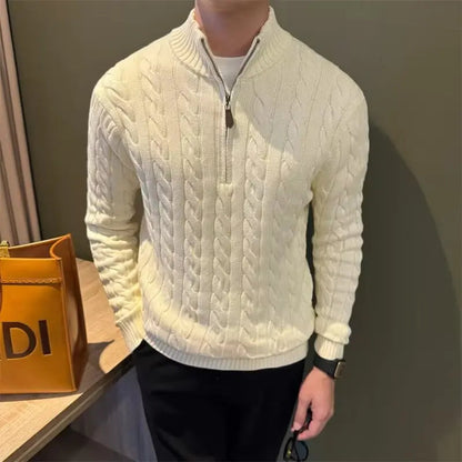 Pull à torsades zippé pour homme