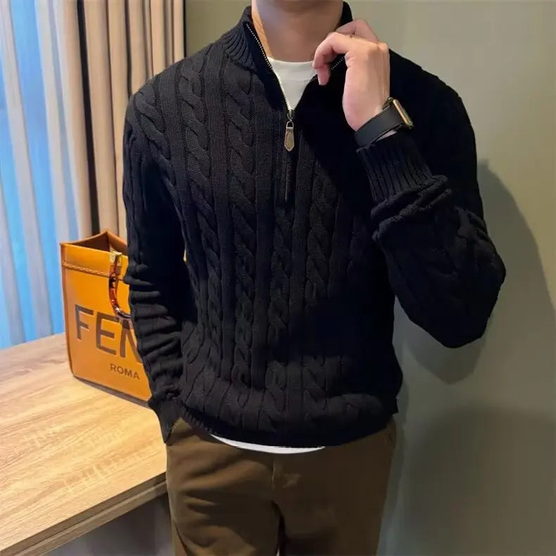 Pull à torsades zippé pour homme