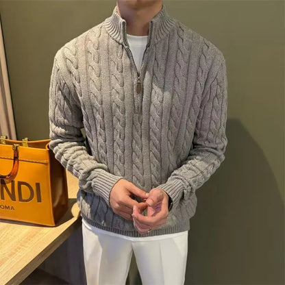 Pull à torsades zippé pour homme