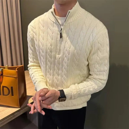 Pull à torsades zippé pour homme