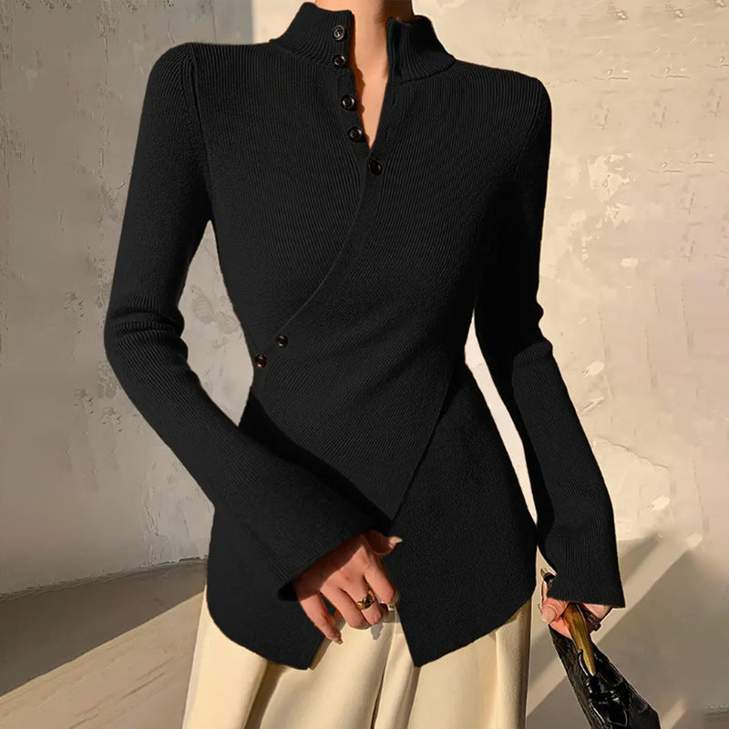 Pull cache-cœur à col montant pour femme