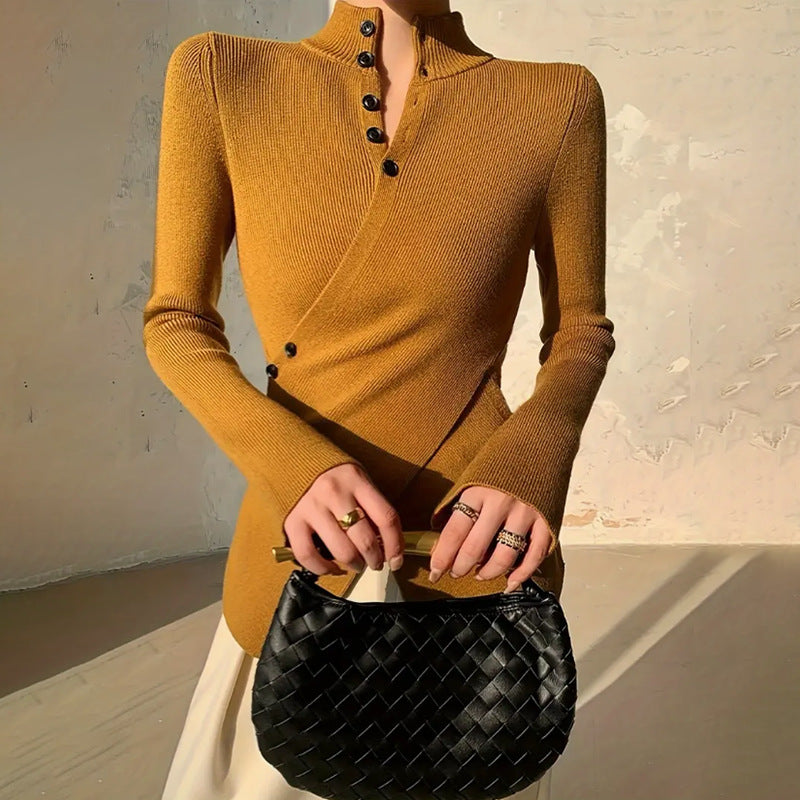 Pull cache-cœur à col montant pour femme