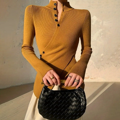 Pull cache-cœur à col montant pour femme