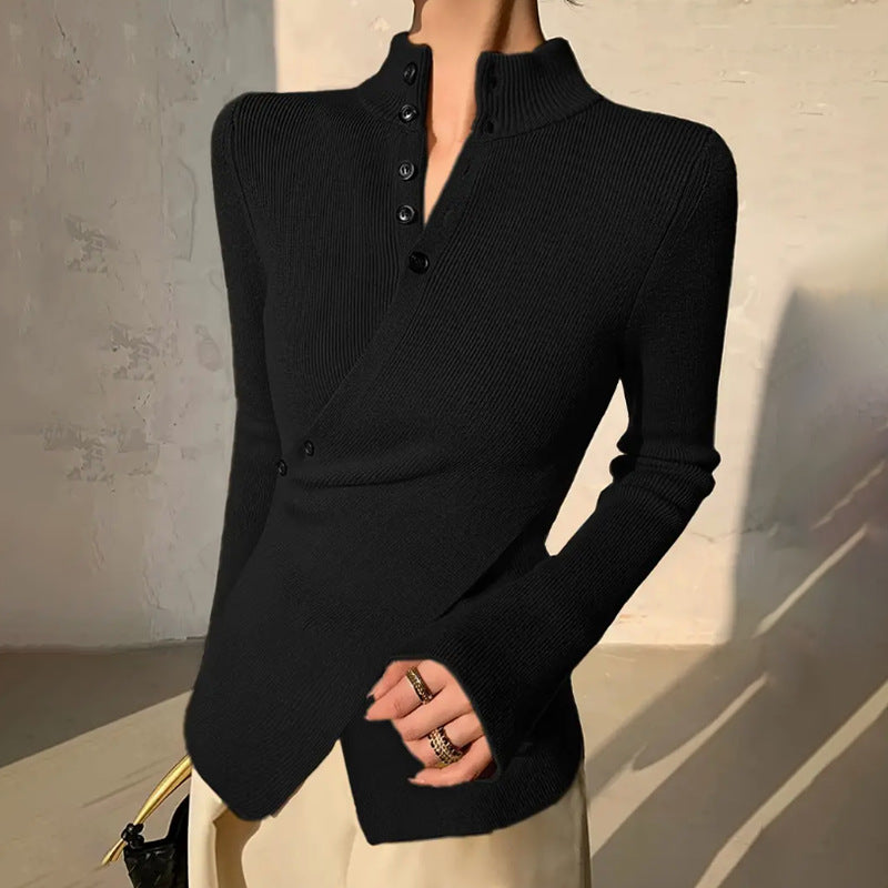 Pull cache-cœur à col montant pour femme