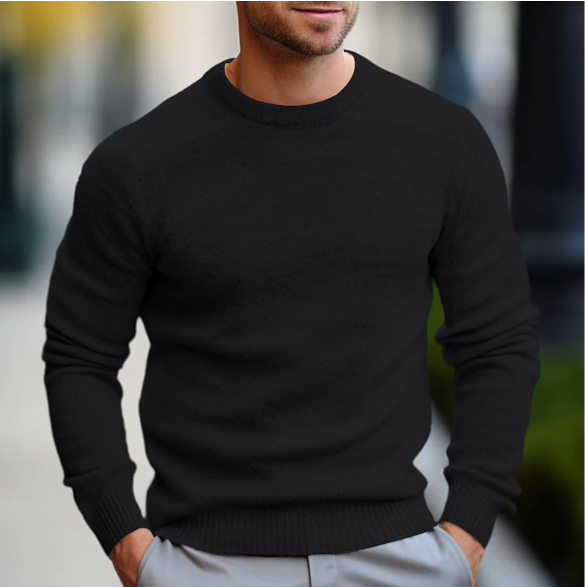 Pull col rond pour homme - manches longues