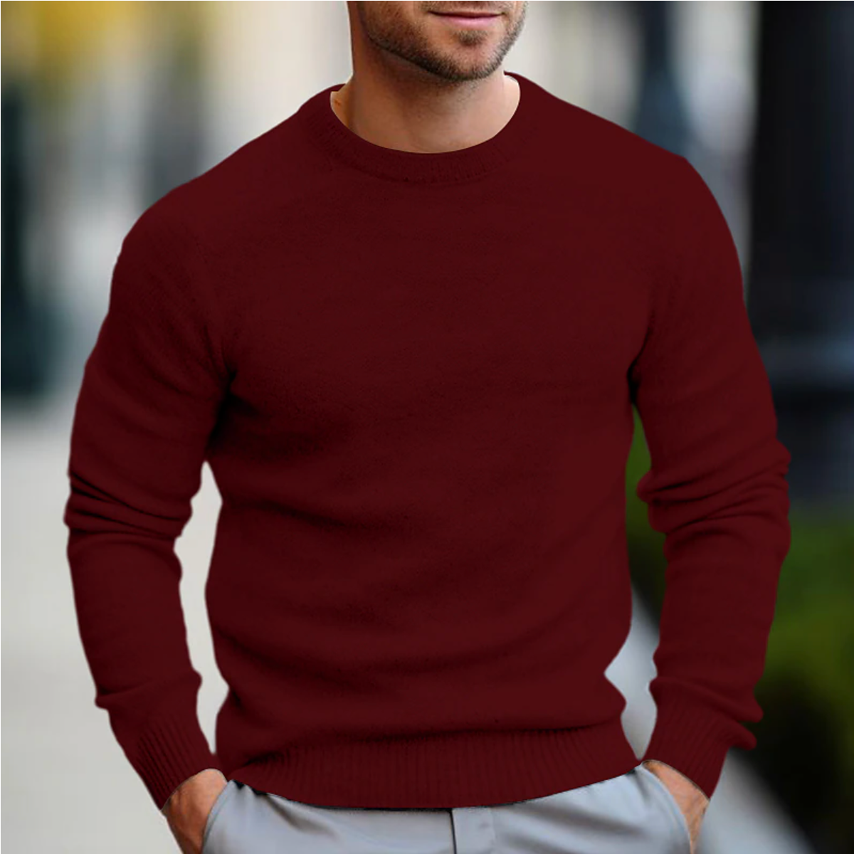 Pull col rond pour homme - manches longues