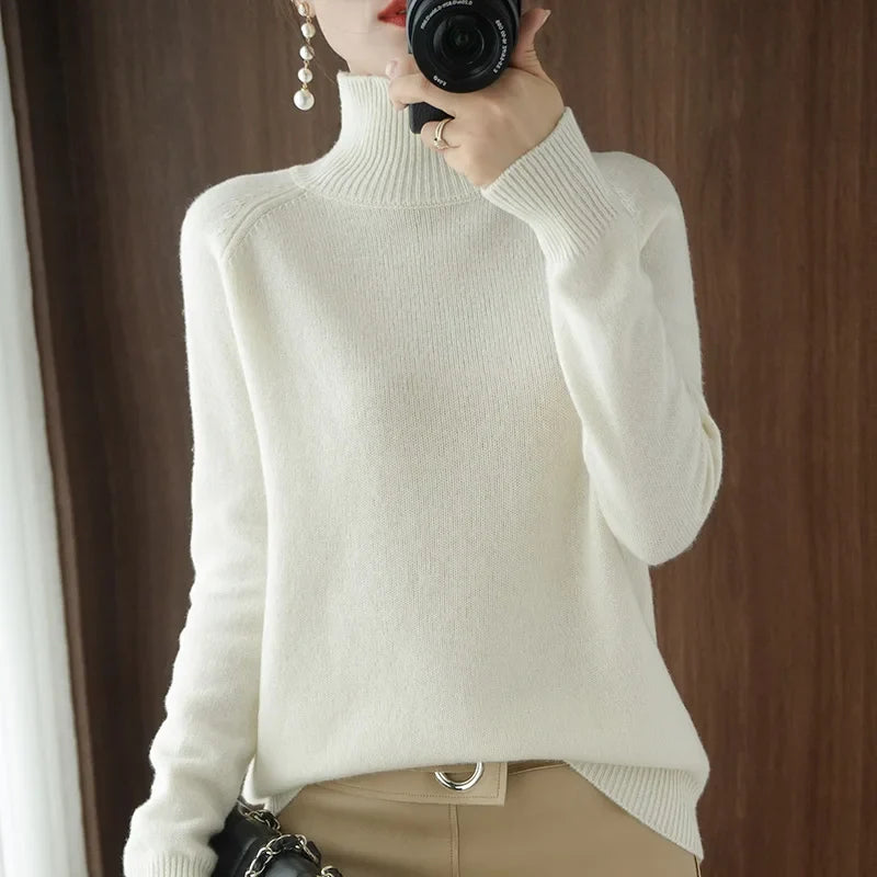 Pull col roulé doux à manches longues pour femme
