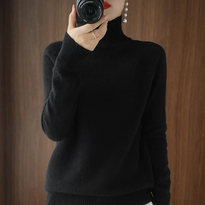 Pull col roulé doux à manches longues pour femme