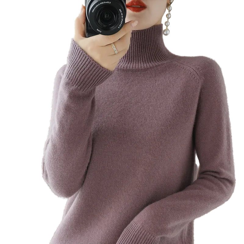 Pull col roulé doux à manches longues pour femme