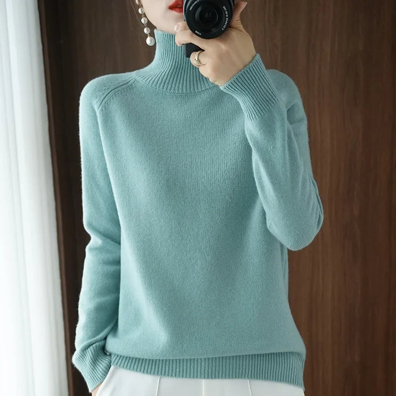 Pull col roulé doux à manches longues pour femme