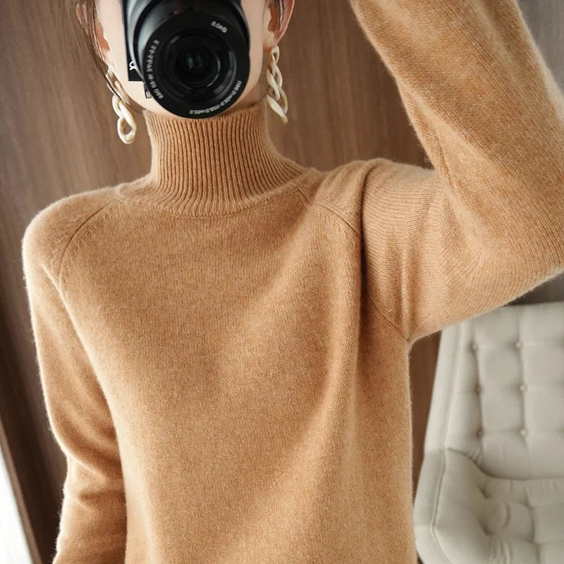 Pull col roulé doux à manches longues pour femme