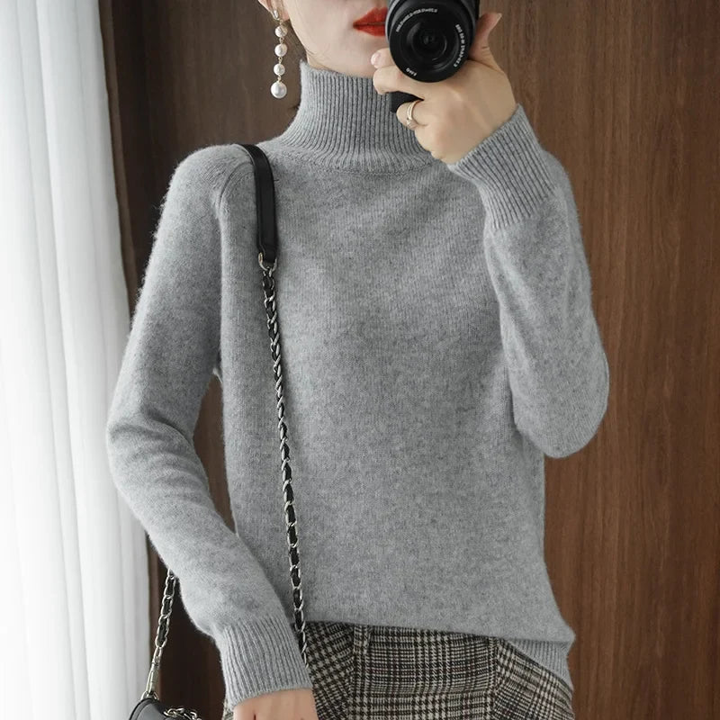Pull col roulé doux à manches longues pour femme