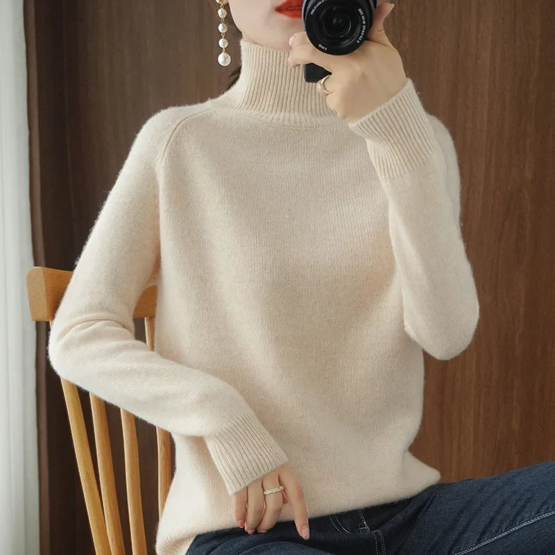 Pull col roulé doux à manches longues pour femme